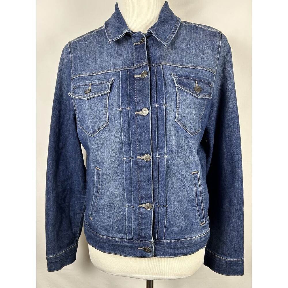 Vintage America Blues Denim Jacket Women's Size M Classic Blue Faux Side Pockets